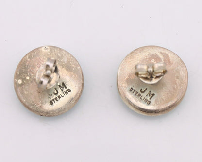 Navajo Earrings 925 Silver Natural Kingman Turquoise Artist Signed JM C.90's