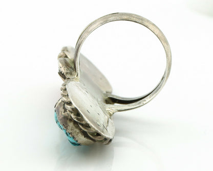 Navajo Ring .925 Silver Turquoise & Coral Native American Artist C.1980's