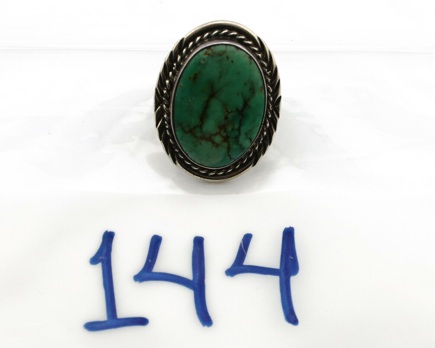 Navajo Shield Ring .925 Silver Kingman Turquoise Native American Artist C.80's