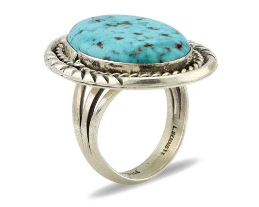 Navajo Ring 925 Silver Morenci Turquoise Signed Lee Bennett C.80's
