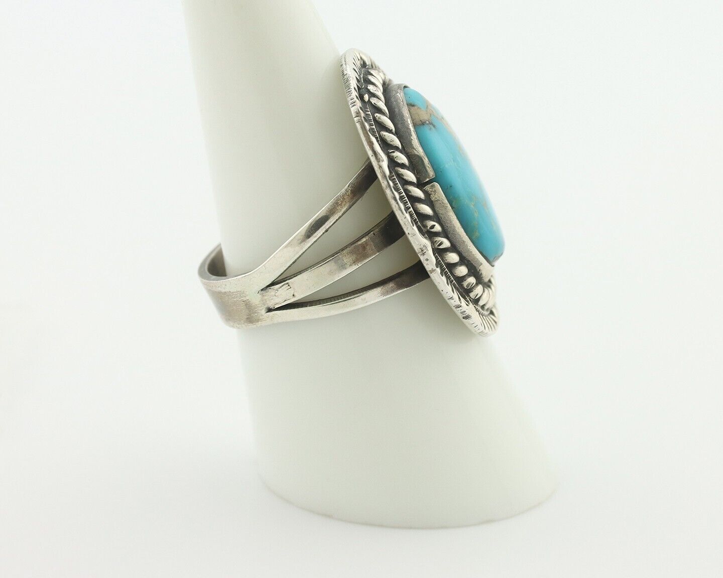 Navajo Ring .925 Silver Natural Blue Turquoise Native American Artist C.80's