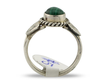 Navajo Ring .925 Silver Malachite Hand Stamped Native American Artist C.80's