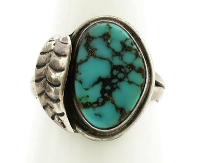 Navajo Ring .925 Silver Spiderweb Turquoise Artist Signed CG01 C.1980's