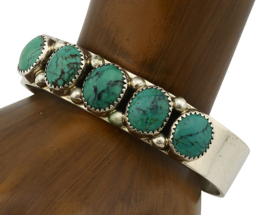 Navajo Bracelet .925 Silver Gem Grade Blue Green Turquoise C Jones Artist C.80's