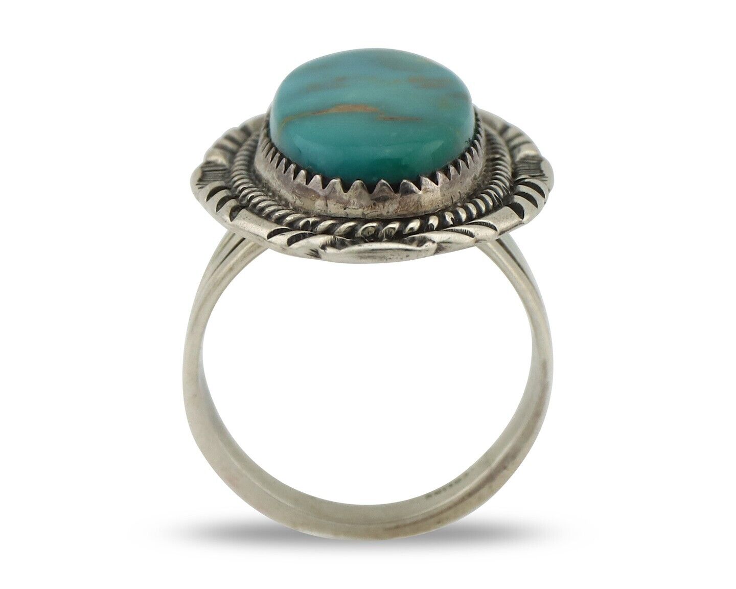 Navajo Ring .925 Silver Blue Gem Turquoise Artist Signed M Begay C.80's