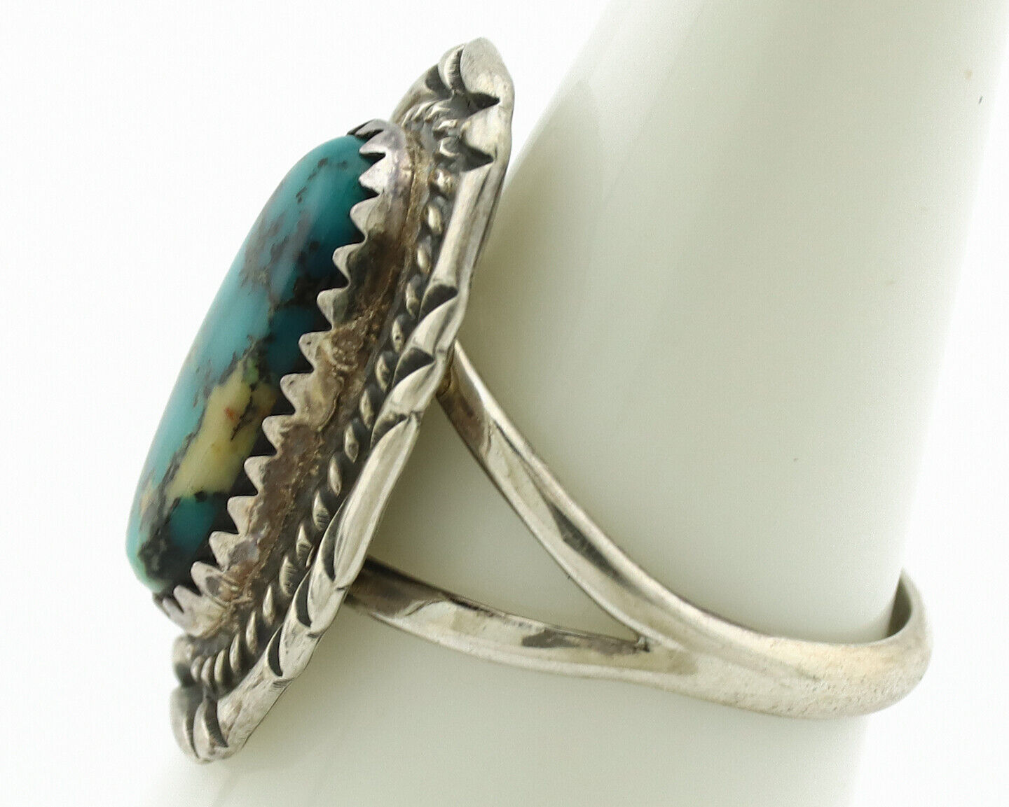 Navajo Ring .925 Silver Nevada Turquoise Signed Native Artist C.1980's