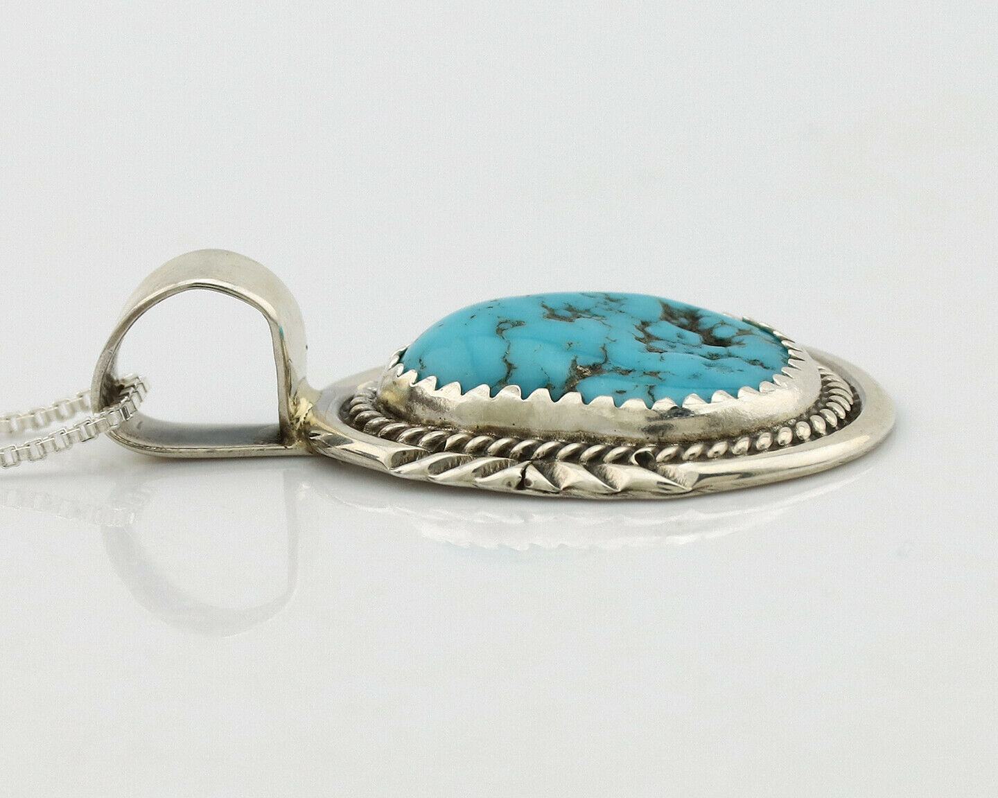 Navajo Necklace .925 Silver Morenci Turquoise Signed Anna Begay C.1980's