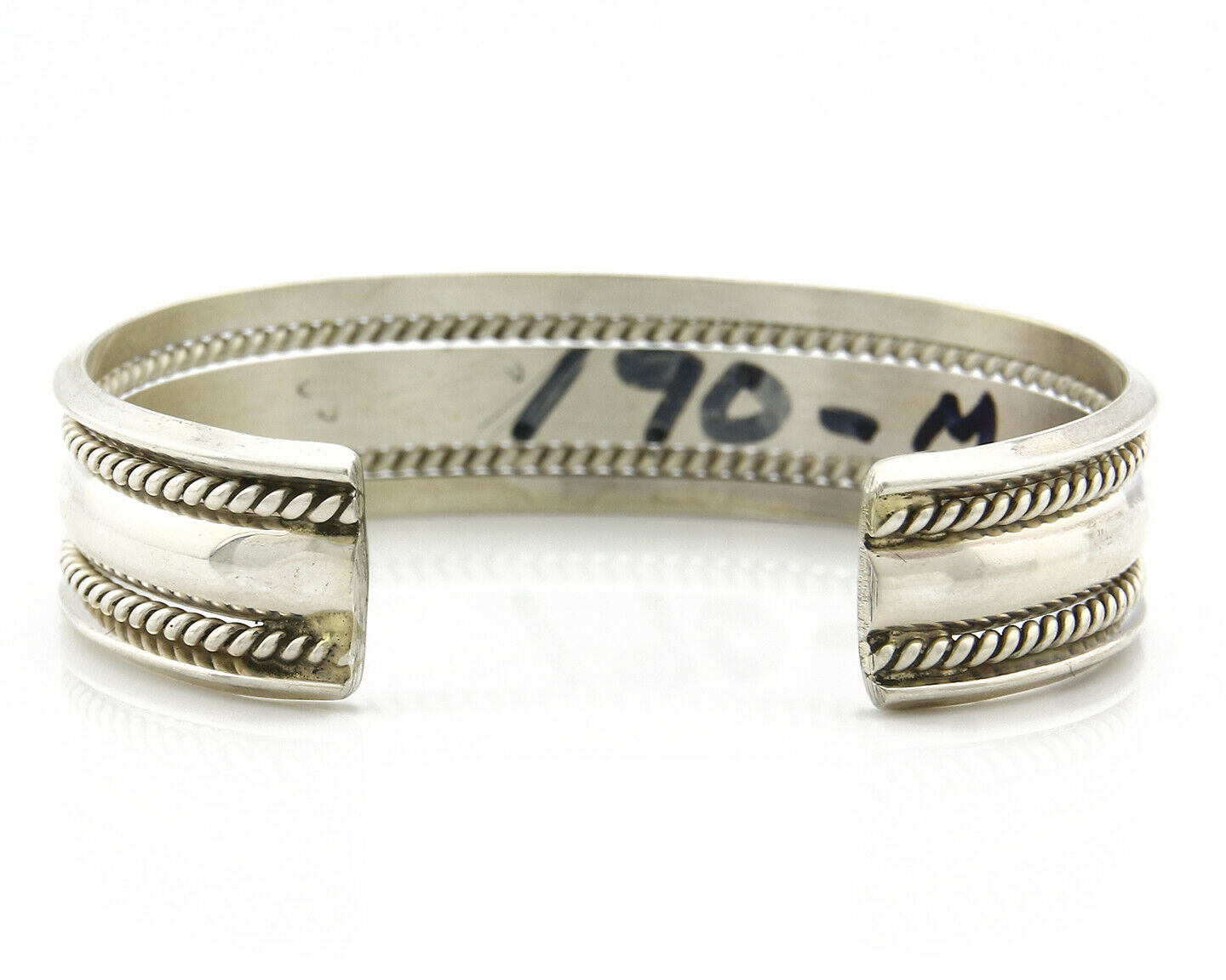 Navajo Bracelet .925 Silver Handmade Hand Stamped Signed Artist TAHE Circa 1980s