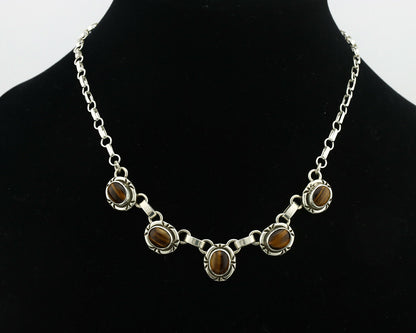Navajo Necklace .925 Silver Tiger Eye Sapphire Native American Artist C.80's