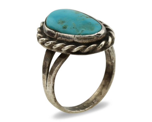 Navajo Ring .925 Silver Kingman Turquoise Native American Artist C.1980's