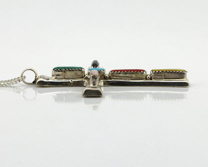 Zuni Handmade Cross Necklace 925 Silver Natural Gemstone Signed L. IULE C.80's