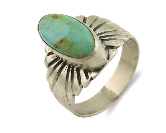 Navajo Ring .925 Silver Kingman Turquoise Artist Signed Apache C.80's