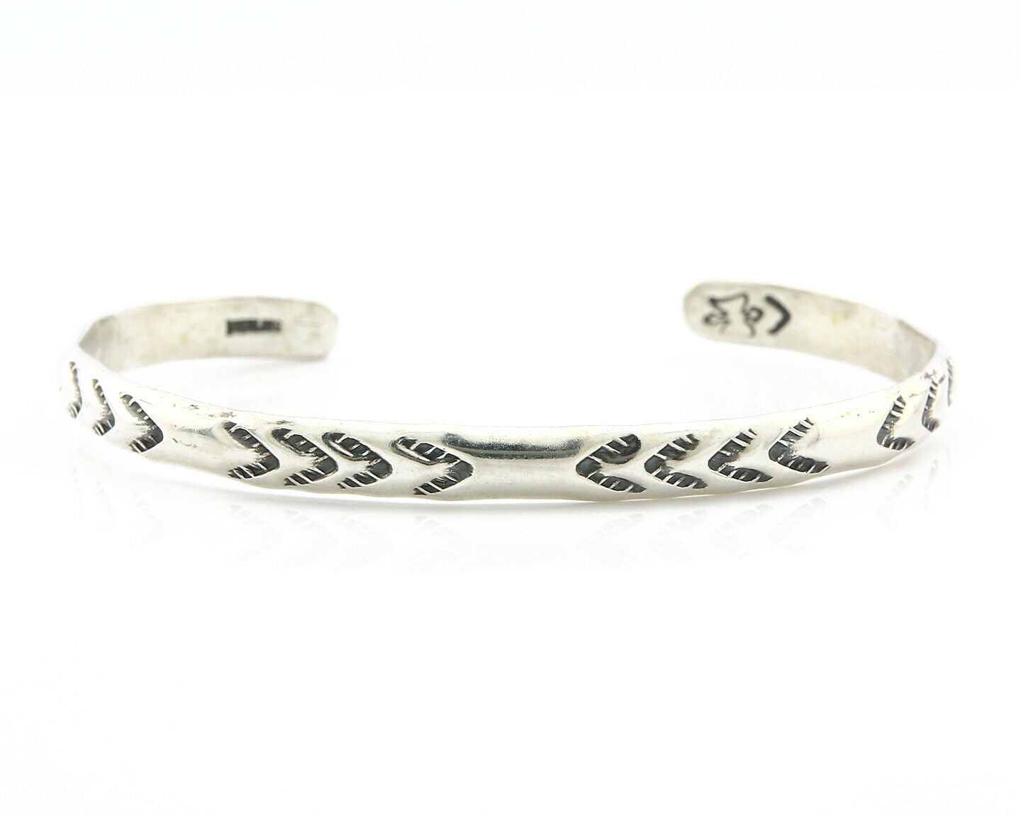 Navajo Bracelet .925 Silver Hand Stamped Arrow Head Artist V Montoya C.80's