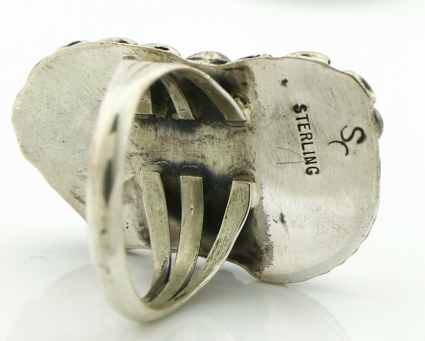 Navajo Ring .925 Silver Turquoise & Coral Artist Signed Thomas Singer C.80's