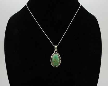 Navajo Kingman Turquoise Pendant .925 Silver Hand Stamped Signed Gecko C.80's