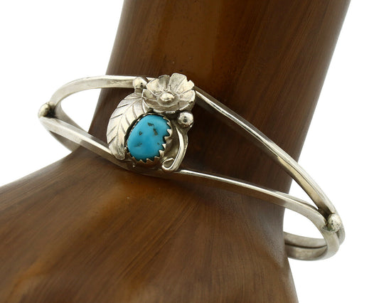 Navajo Bracelet .925 Silver Sleeping Beauty Turquoise Artist Signed T C.80's