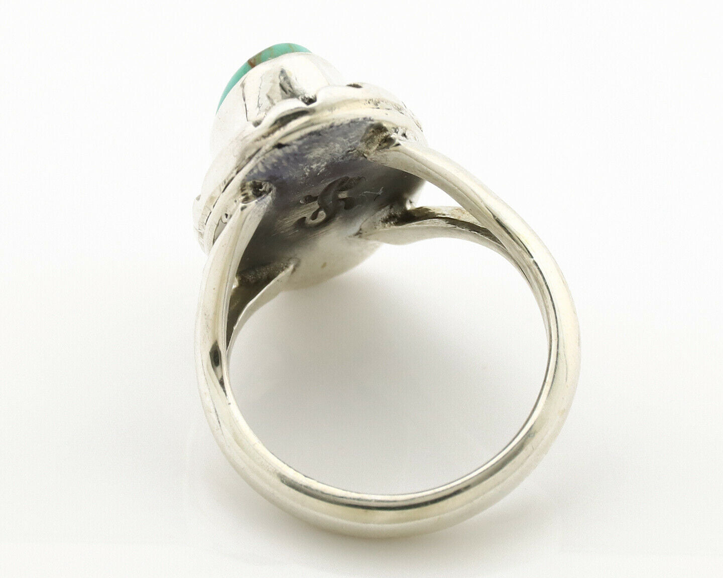 Navajo Ring .925 Silver Natural Mined Turquoise Artist Signed Gecko C.80's