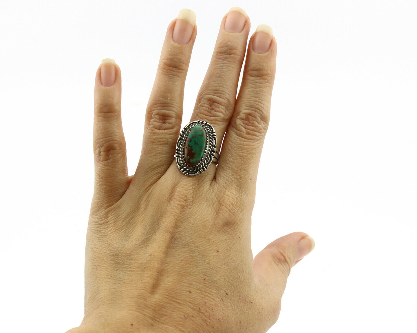 Navajo Ring .925 Silver Kingman Turquoise Native American Artist C.1980's