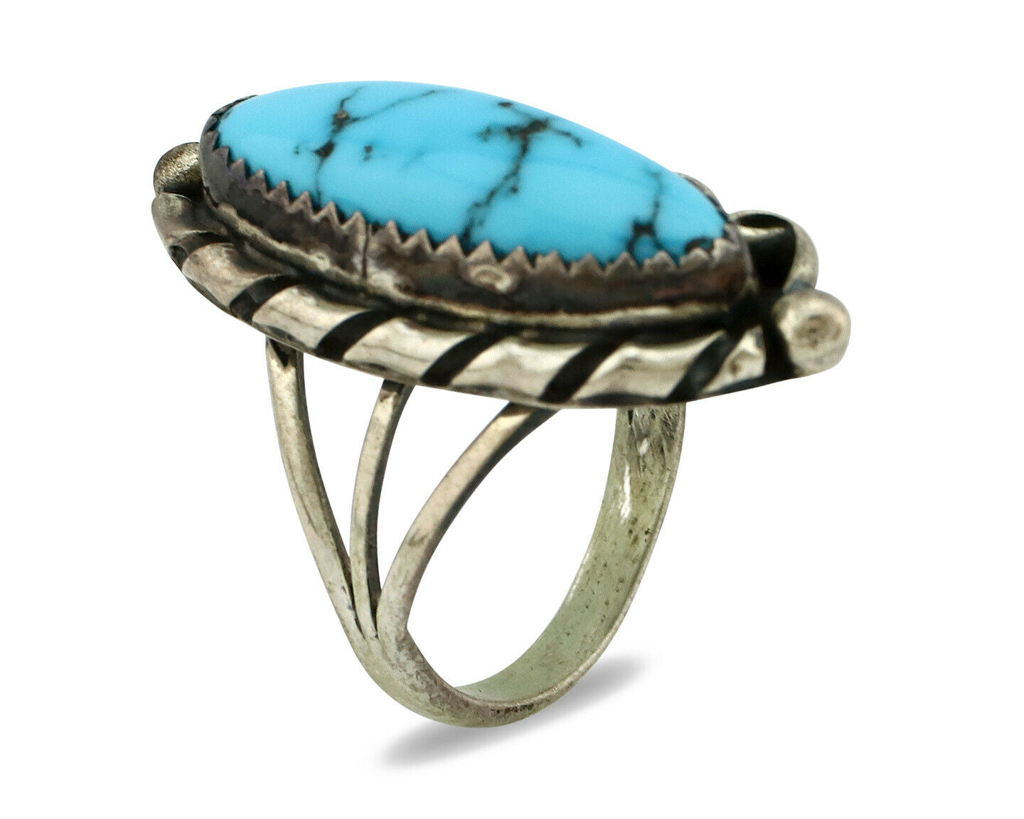 Navajo Ring .925 Silver Natural Blue Turquoise Artist Signed SC C.80's