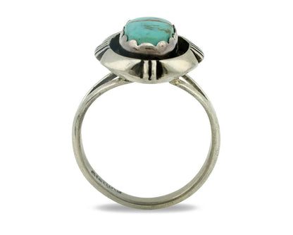 Navajo Ring .925 Silver Kingman Turquoise Handmade Native American Artist C80s