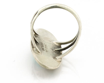 Navajo Ring 925 Silver Turquoise & Coral Signed Circle JW C.80s