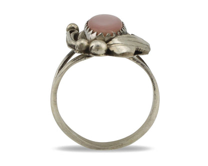 Navajo Ring .925 Silver Natural Pink Mussel Artist Signed Justin Morris C.80's