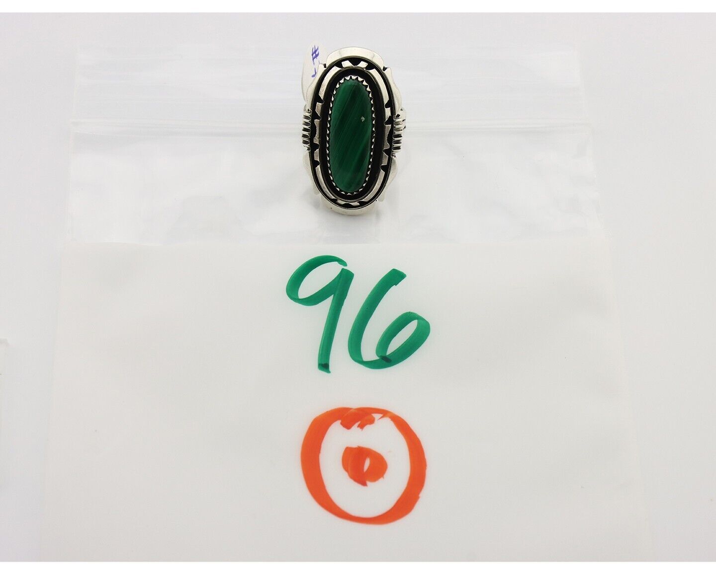 Navajo Ring .925 Silver Malachite Hand Stamped Signed William Denetdale C.80's