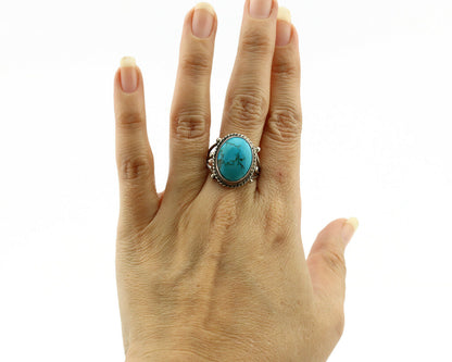 Navajo Ring .925 Silver Blue Turquoise Native American Artist C.1980's