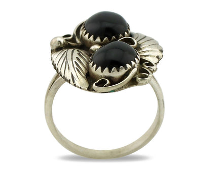 Navajo Ring 925 Silver Natural Mined Onyx Artist Signed T Thomas C.80's