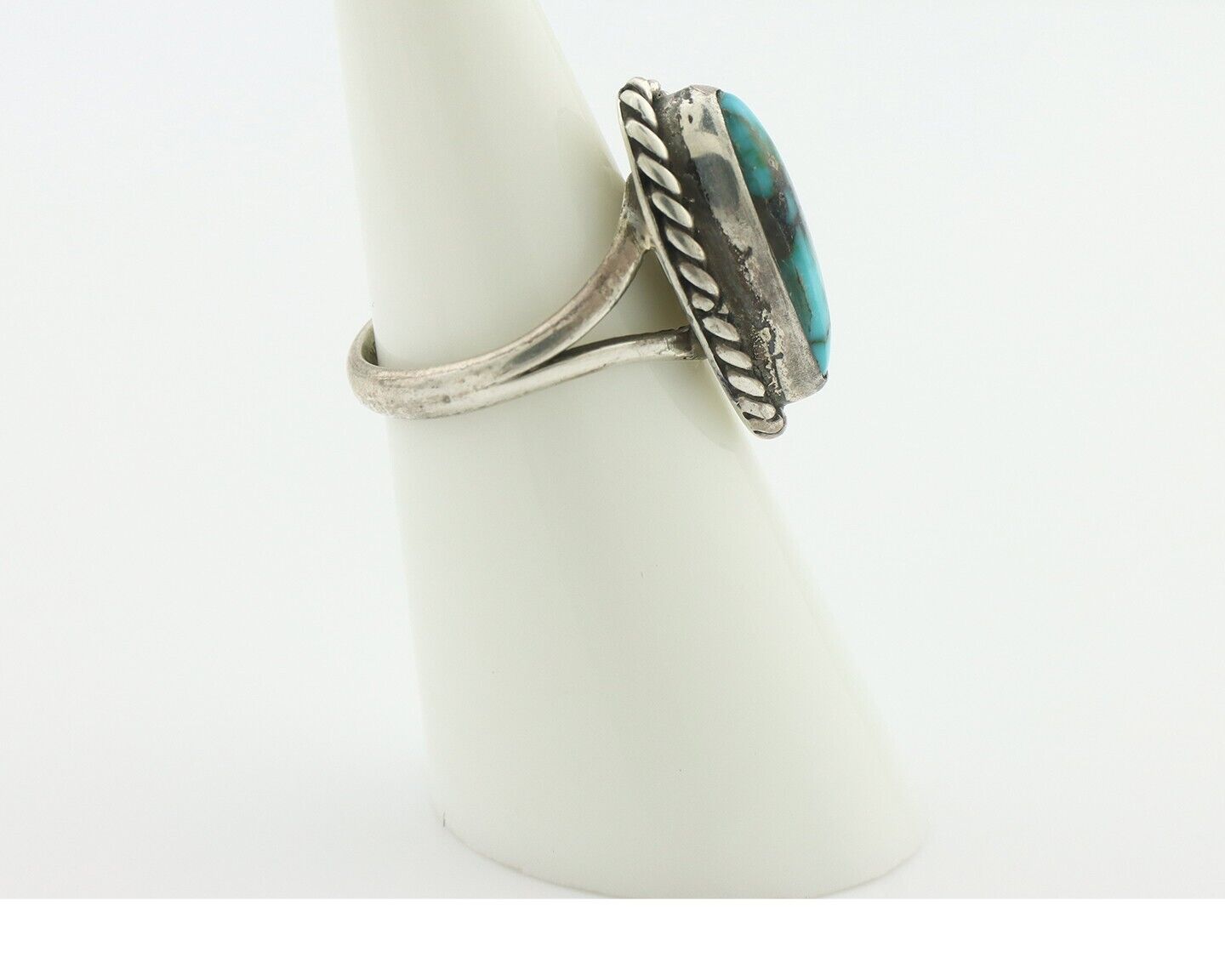 Navajo Handmade Ring .925 Silver Kingman Turquoise Native Artist C.80's