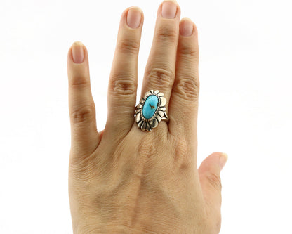 Navajo Ring .925 Silver Arizona Turquoise Signed M Montoya C.80's