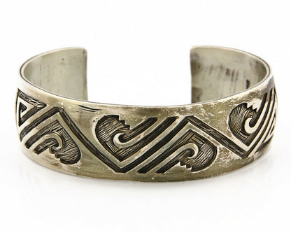 Navajo Bracelet .925 Silver Hand Stamped Overlay Signed Star C.80's