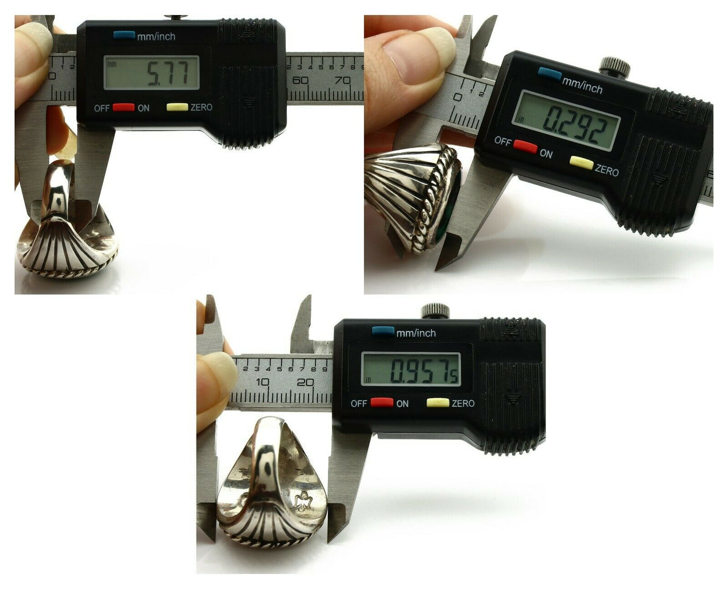 Navajo Ring .925 Silver Green Turquoise Artist Signed C Montoya C.80's