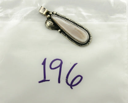 Navajo Pendant .925 Silver Real Natural Pink Mussel Signed Yazzie C.80's