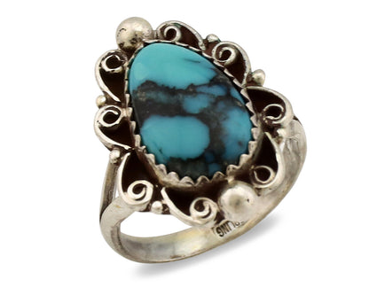 Navajo Ring .925 Silver Nevada Turquoise Native American Artist TALHAT C.1980's