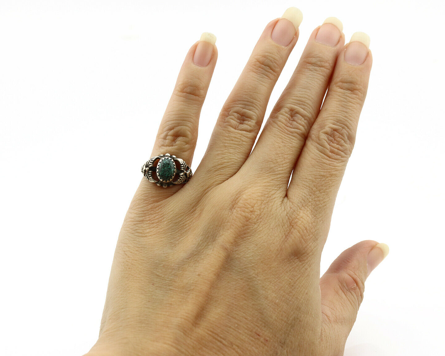 Navajo Ring .925 Silver Spiderweb Turquoise Native American Artist C.1980's