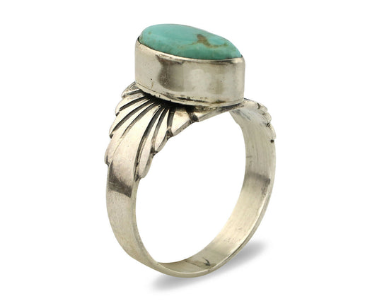 Navajo Ring .925 Silver Kingman Turquoise Artist Signed Apache C.80's