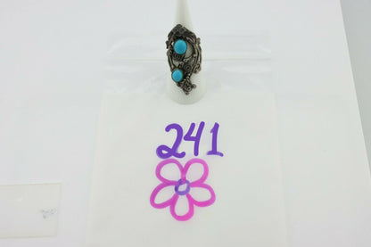 Navajo Ring .925 Silver Sleeping Beauty Turquoise Signed Prairie Fire C.80's