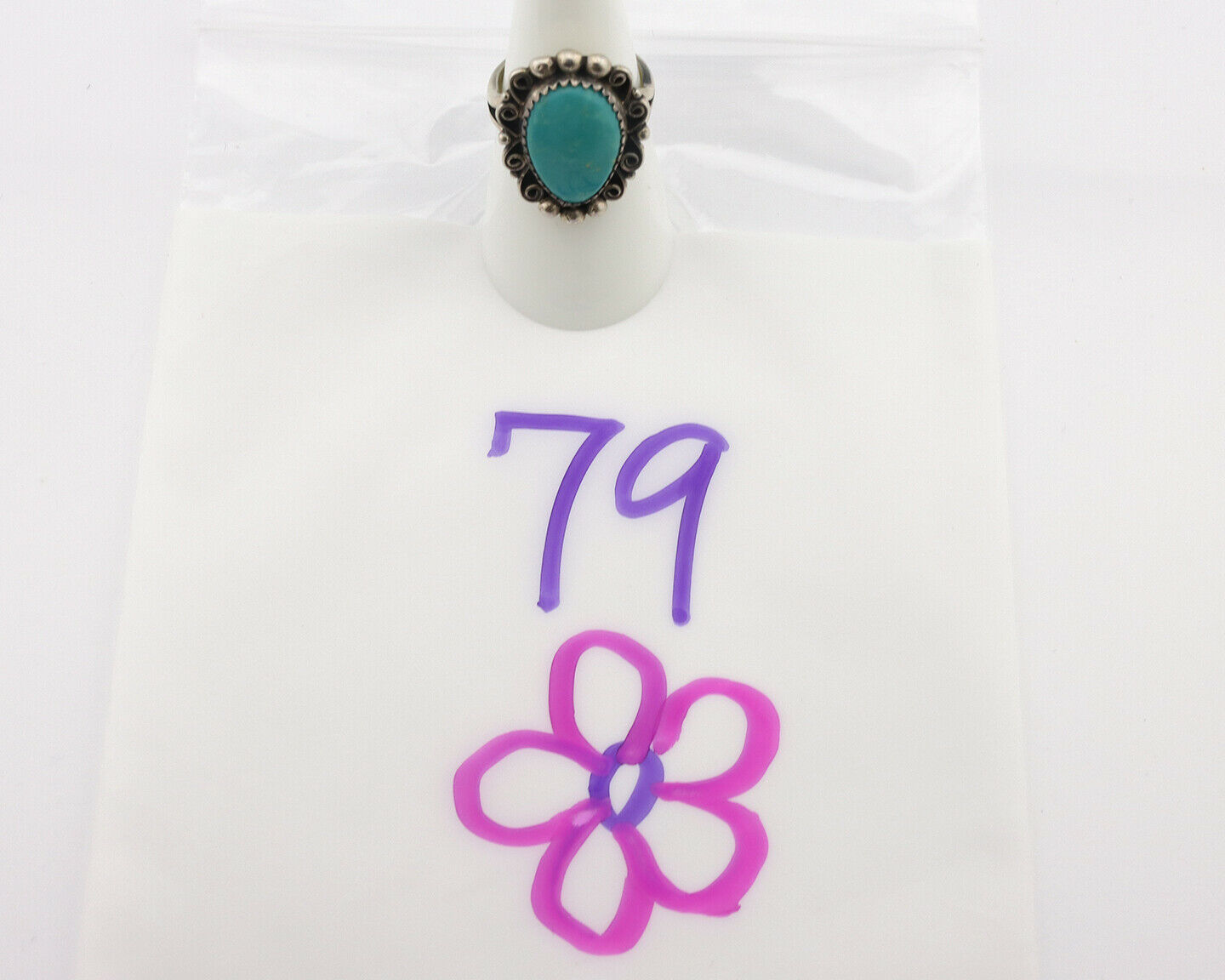 Navajo Ring .925 Silver Natural Mined Turquoise Artist Signed TALHAT C.80's