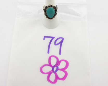 Navajo Ring .925 Silver Natural Mined Turquoise Artist Signed TALHAT C.80's