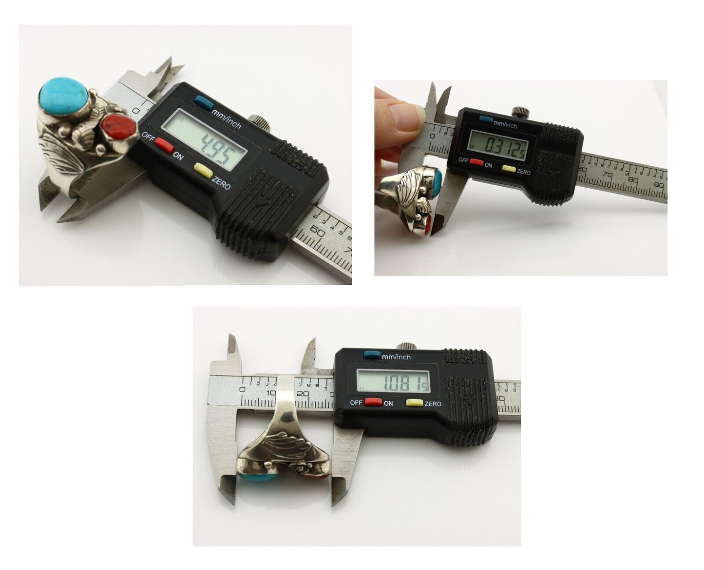 Navajo Ring 925 Silver Blue Turquiose & Mediterranean Coral Native Artist C.80's