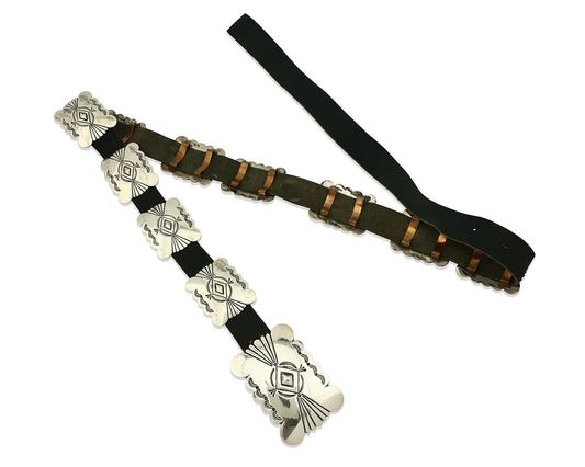 Navajo Concho Belt .925 Silver Hand Stamped Artist Mike Begay C.80's