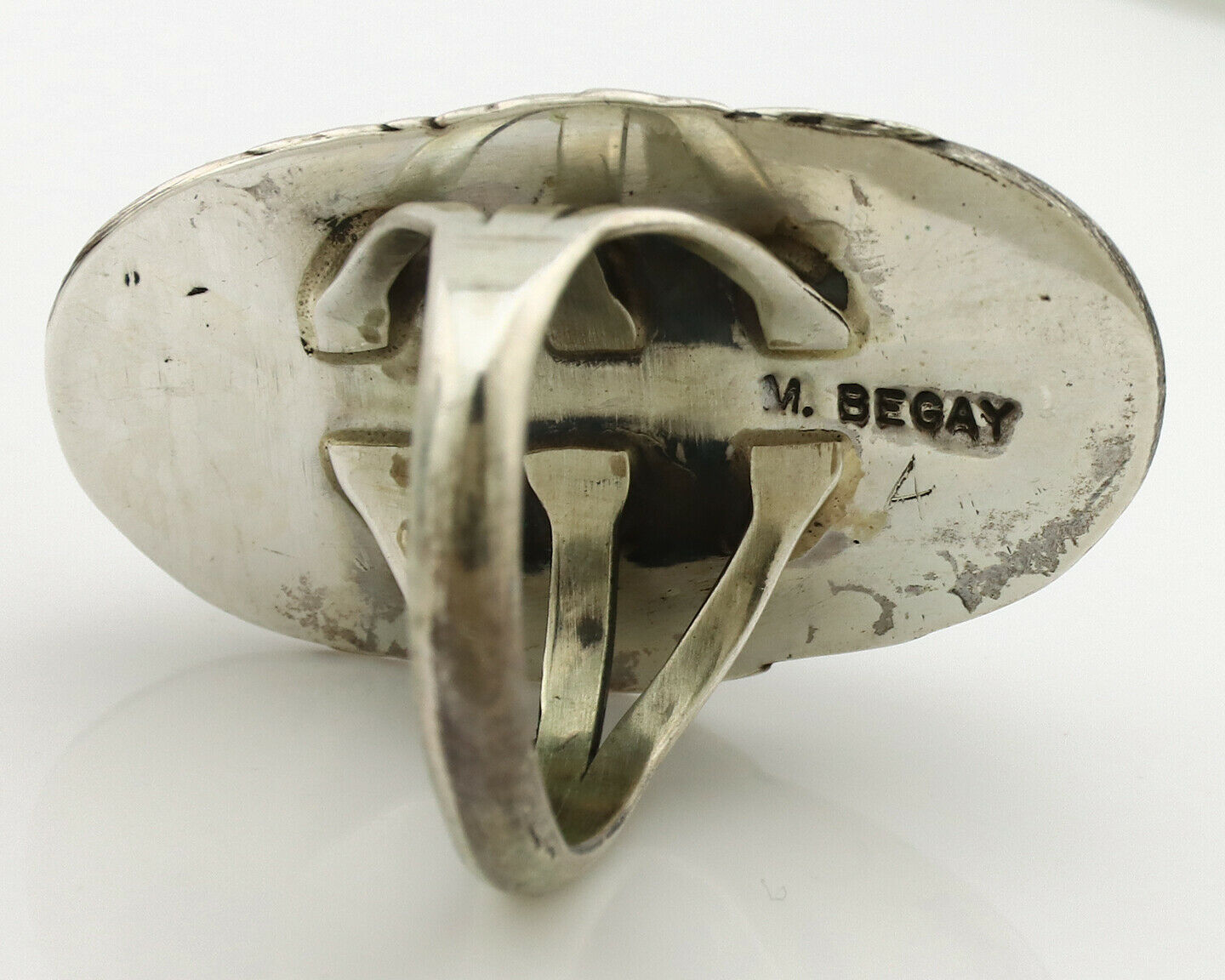 Navajo Ring .925 Silver Blue Turquoise Artist Signed M Begay C.1980's