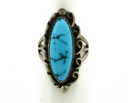 Navajo Ring .925 Silver Natural Blue Turquoise Artist Signed SC C.80's