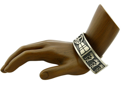 Hopi Bracelet .925 Silver Handmade Kokopelli Corn Overlay Cuff