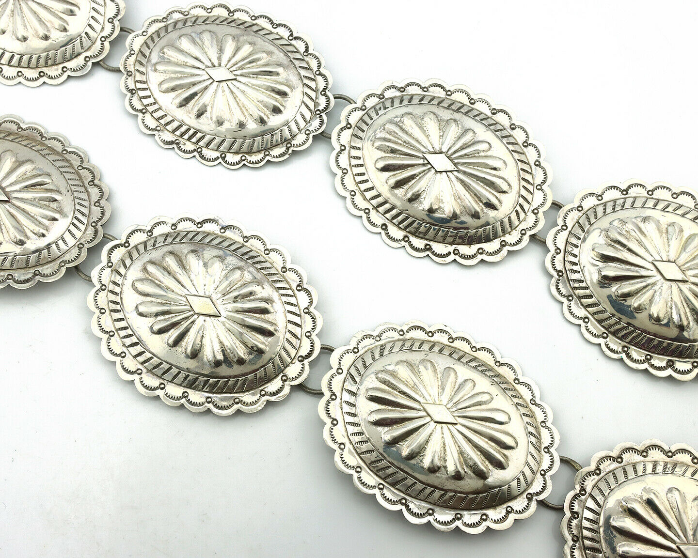 Navajo Concho Belt .925 Silver Hand Stamped Artist Tube Turpens C.80's