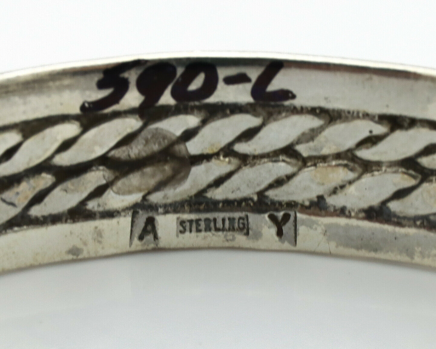 Navajo Bracelet .925 Silver Spiderweb Turquoise Artist Signed AY 80's