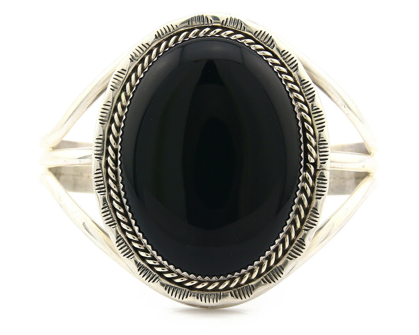 Navajo Bracelet .925 Silver Artist Signed PM Black Onyx C.80's