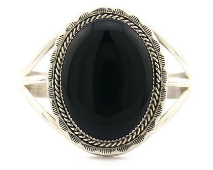 Navajo Bracelet .925 Silver Artist Signed PM Black Onyx C.80's
