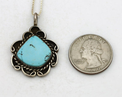 Navajo Handmade Necklace 925 Silver Natural Blue Turquoise Native Artist C.70's